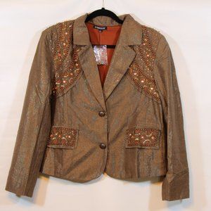 The Pyramid Collection Unique Metallic Gold Bronze Bejeweled Blazer NWOT